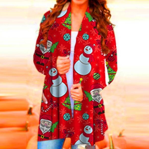 

women plus size cardigan jacket womens casual long sleeve cardigan lady christmas printing open stitch coat vestido de mujer1, Tan;black