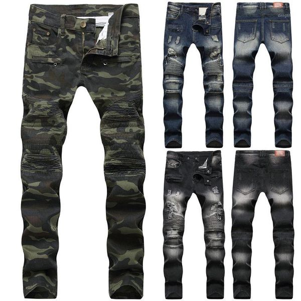 

men bike jeans skinny jeans stretch denim pant ripped frayed men pant long1, Blue