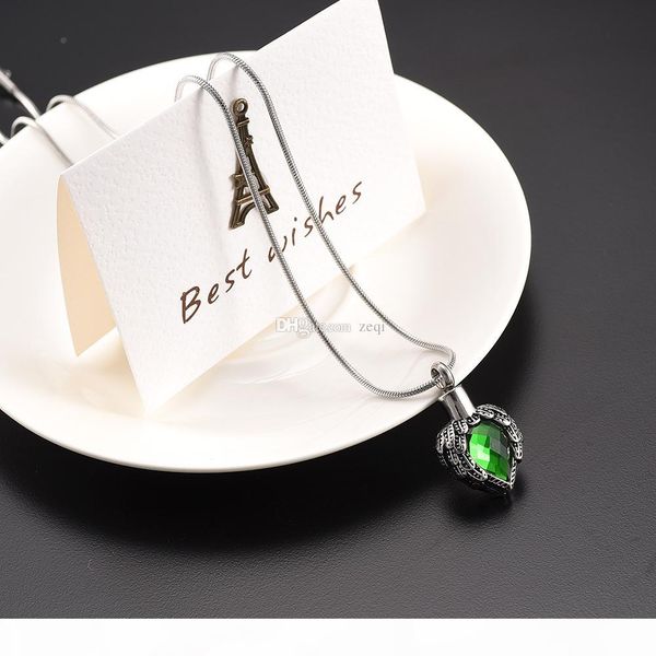 

cmj9111 angel wing hold tear-drop crystal urn for ashes cremation urn pendant memorial ash keepsake pendant funeral casket urn jewelry, Silver