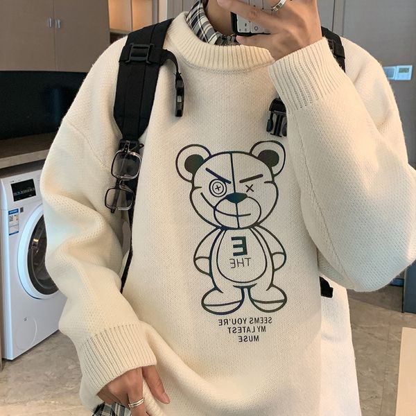 

bear sweater men's new autumn and winter thickened coat korean trend personalized t-shirt, White;black