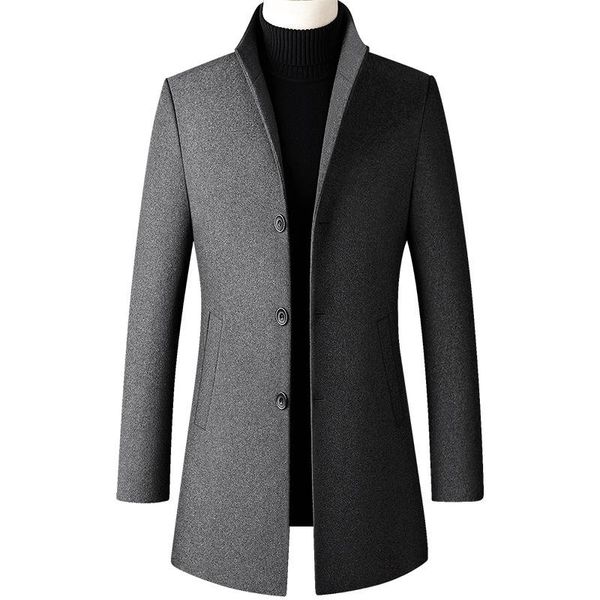 

2020 new designers wool coat men thick stand collar coat male fashion wool blend outwear jacket smart casual trench plus size mens, Black