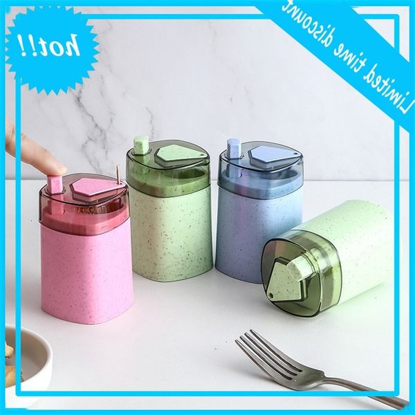 

wheat straw press type automatic transparent household kitchen box can portable toothpick barrel