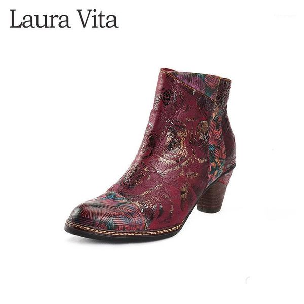 

boots laura vita genuine leather printed ankle women shoes vintage winter 2021 fall block low heels1, Black