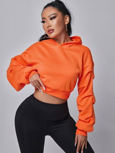 

sxy neon orange drop shoulder crop hoodie z5pn#, White;black