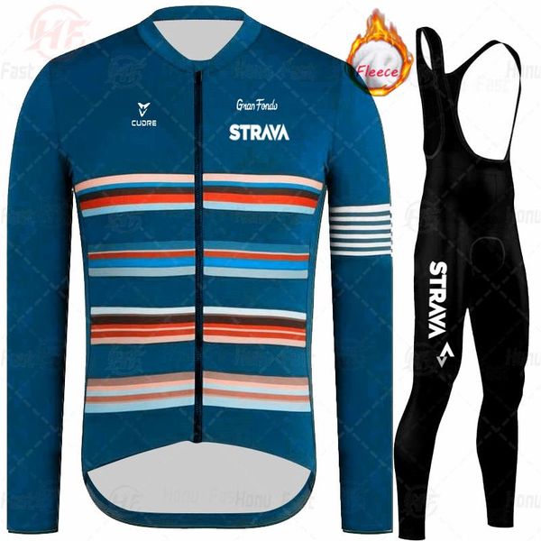 

2020 winter thermal fleece strava cycling jersey set maillot ropa ciclismo super warm mtb bike wear bicycle clothing cycling set, Black;blue