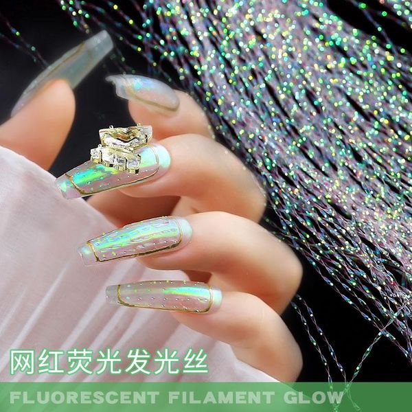 

fluorescence thread silk nails art extension fiberglass nail decoration 3d foils wrap gel polish form tips manicure accessories, Silver;gold