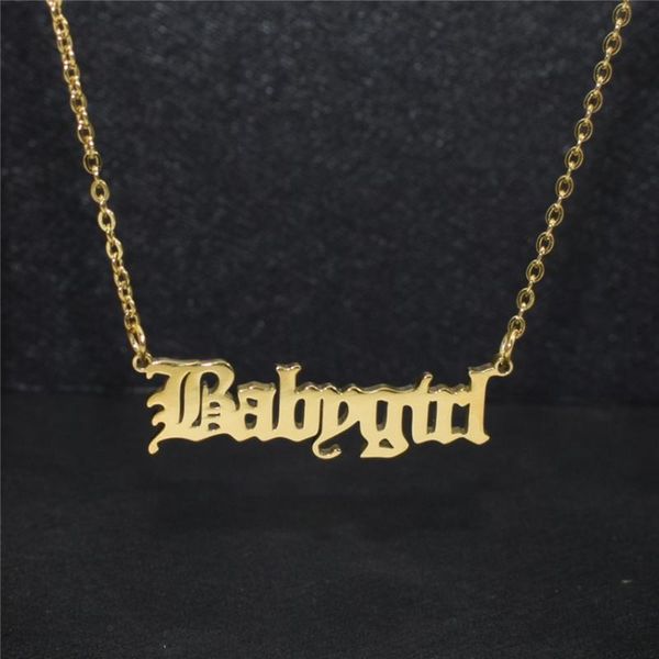 

old english babygirl necklace gold choker dainty necklace gothic jewelry for women stainless steel collier chain christmas gift, Silver