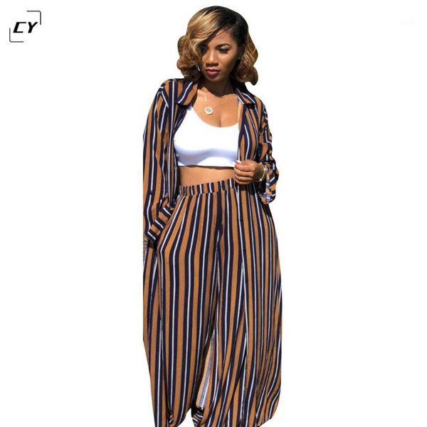 

a 2018 2 piece set women casual stripe womens clothing two piece set and pants x-long blouse and pants kimono suits1, White