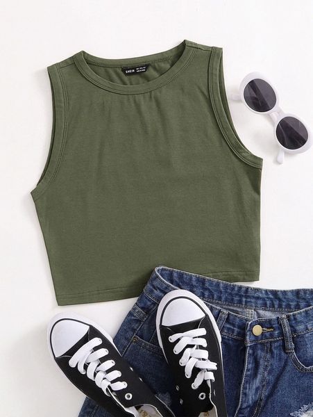 

solid crop tank d40f#, White