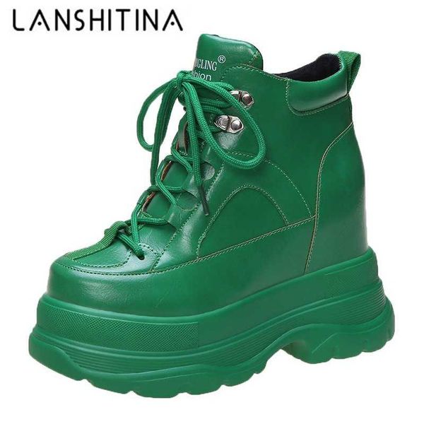 

boots autumn women ankle 2021 fashion winter platform 10.5cm high wedges soft leather ladies casual woman chunky sneakers, Black