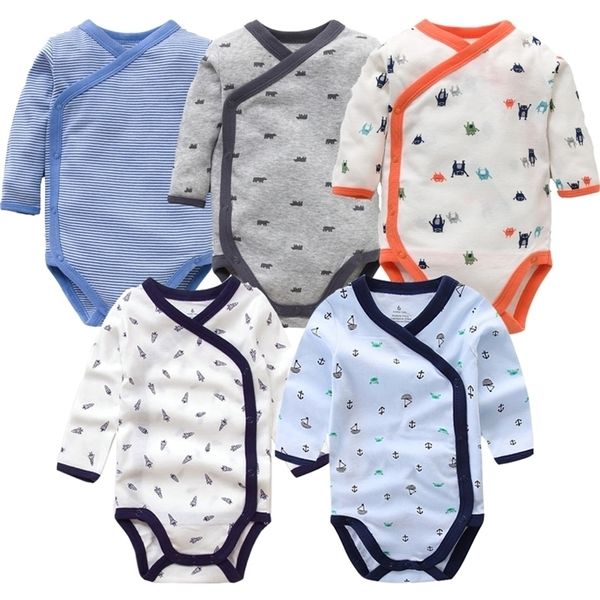 Smiling Babe 5 pz / lotto maniche lunghe pagliaccetto del bambino morbido cotone moda vestiti del bambino cartone animato stampato neonato vestiti delle ragazze dei ragazzi LJ201023