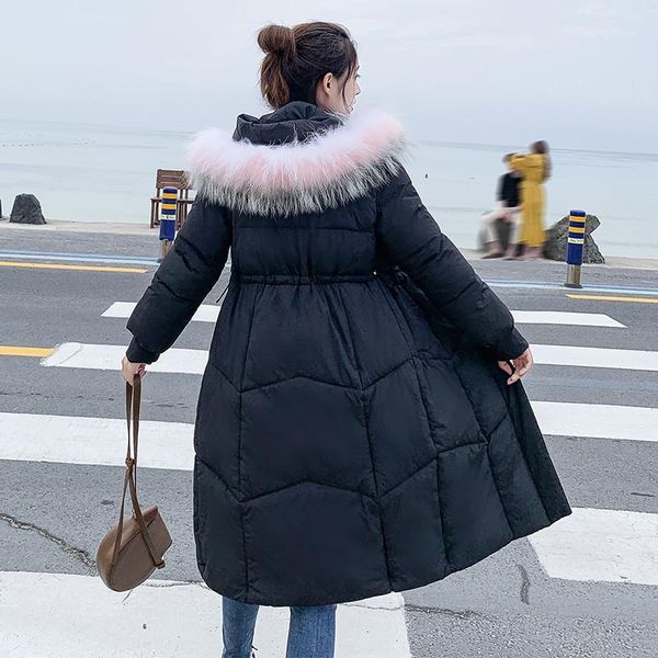 

women's trench coats 2021 long parkas winter jacket black women hooded down cotton jackets female big fur collar pocket thicken outerwe, Tan;black