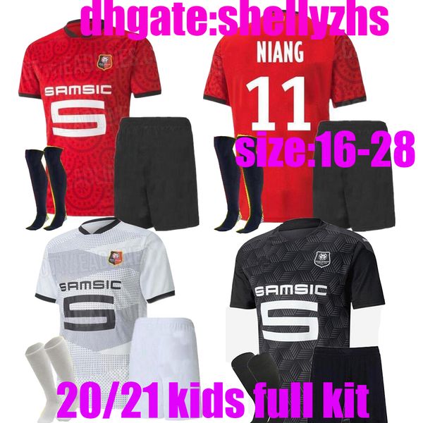 

kids kit+socks 20 21 rennes soccer jersey 2020 2021 raphinha niang terrier j.martin stade rennais fc bourigeaud home away football shirts, Black;yellow