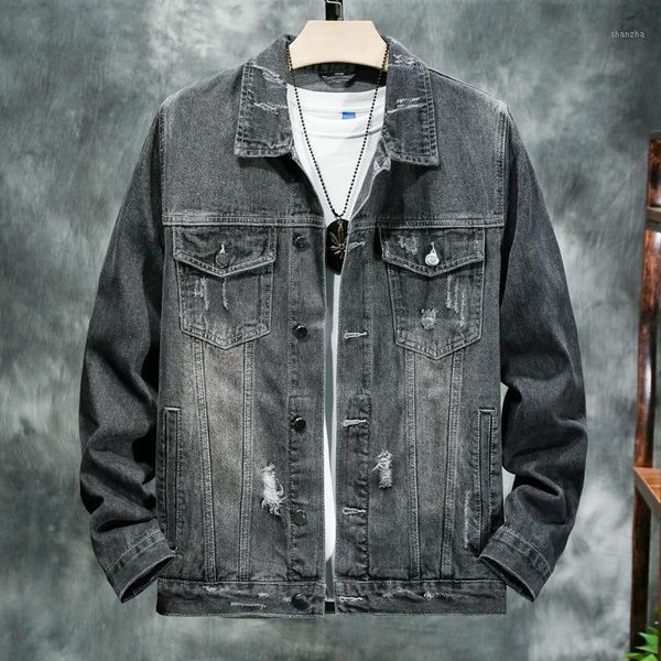 

hoho 2020 men fall easy leisure hole denim jacket youth retro black denim jacket1, Black;brown
