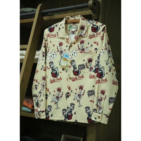 

lady luck las vegas player long hawaiian aloha shirts huds, White;black