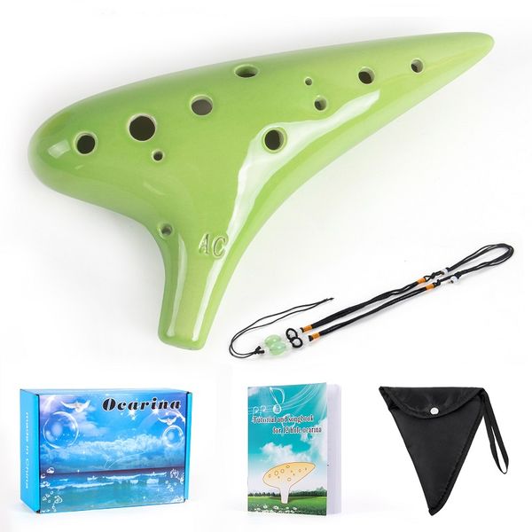 

beginner ocarina 12 holes alto c ceramic with carry bag music book strap green