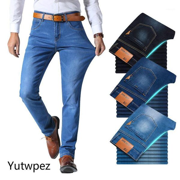 

2020 yutwpez spring and summer new men thin jeans business casual stretch slim denim pants light blue black trousers male brand1