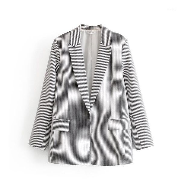 

vomvoa 2020 spring new korean fashion female temperament simple commute wild striped small suit 273391, White;black