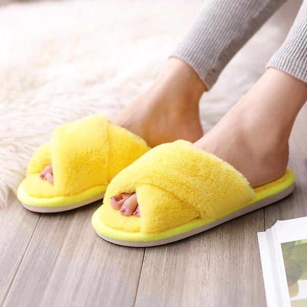

slippers winter women house faux fur fashion warm shoes woman slip on flats female slides black red cozy home furry
