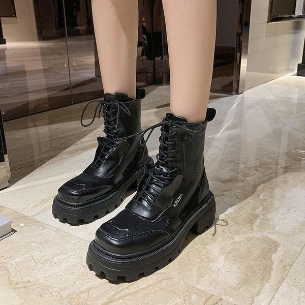 

boots est autumn fashion booties lady european style chunky cowboy black motorcycle ankle platform for women1