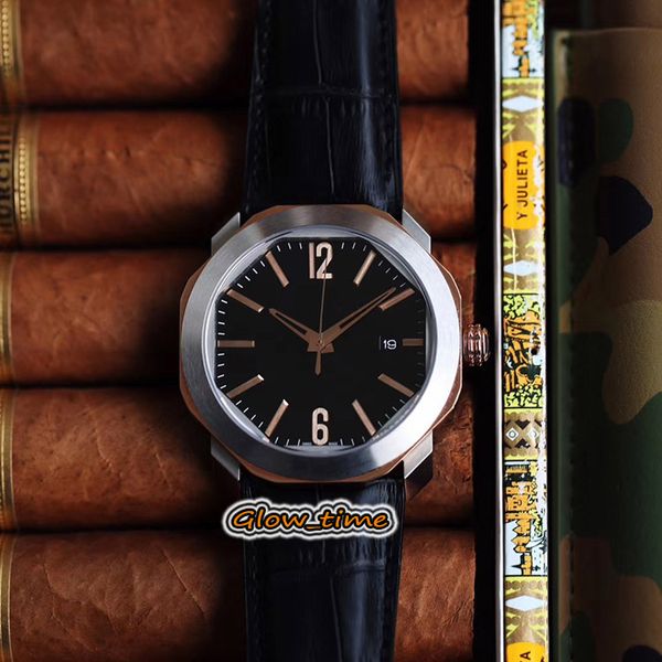 

bvf version octo 102121 bgo38bsld date black dial japan miyota 9015 automatic mens watch silver steel case leather strap luxry watches, Slivery;brown