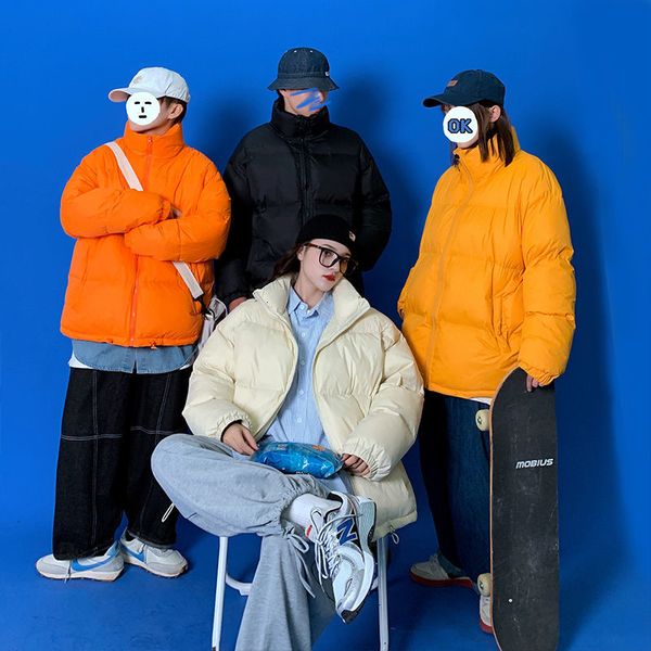 

men warm casual oversize parka men warm 2020 winter new coat woman thicken zipper parkas solid color streetwear clothing, Black