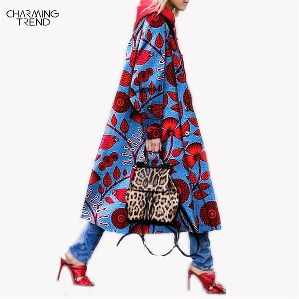 

women's coat chic ethnic printed flower ladies long coat winter lapel cotton jacket vintage fashion female outwear jacket 201218, Black