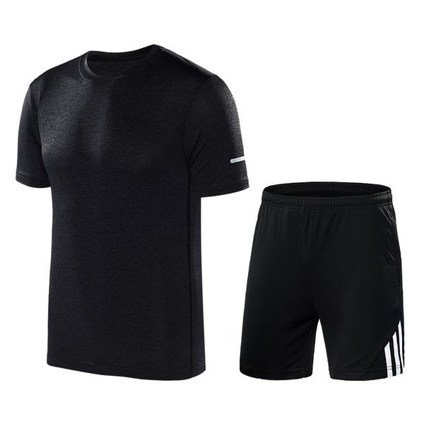 

sports men's summer thin round neck loose large two piece fitness training suit, Gray