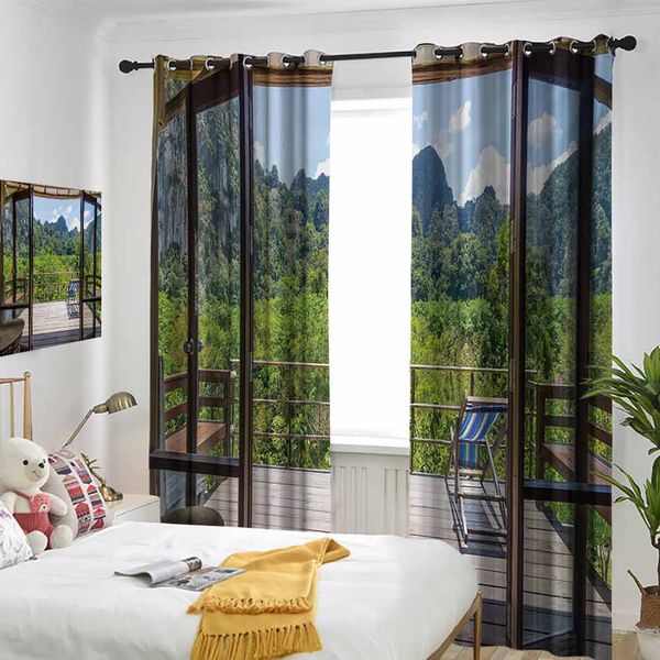 

thermal insulated room darkening window shade summer vibes sunny day in forest mountain flowers pgraph curtain