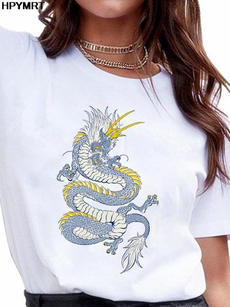

2021 new summer women's t-shirt dragon printed t shirt clothing short sleeves tee harajuku o-neck casual tshirt female, White