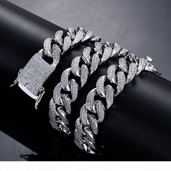 

men's 18mm heavy iced out zircon miami cuban link necklace choker bling bling hip hop jewelry gold silver chain 18" 22