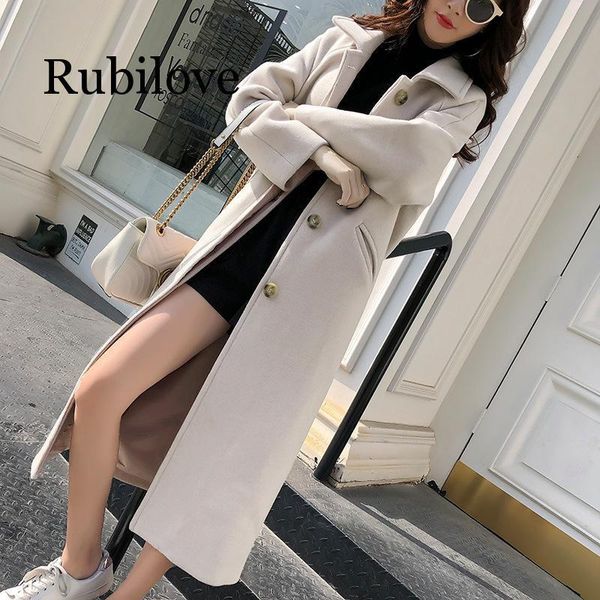 

rubilove fashion winter trench coat for women long coat women plus size lingerie manteau femme hiver 2020, Tan;black