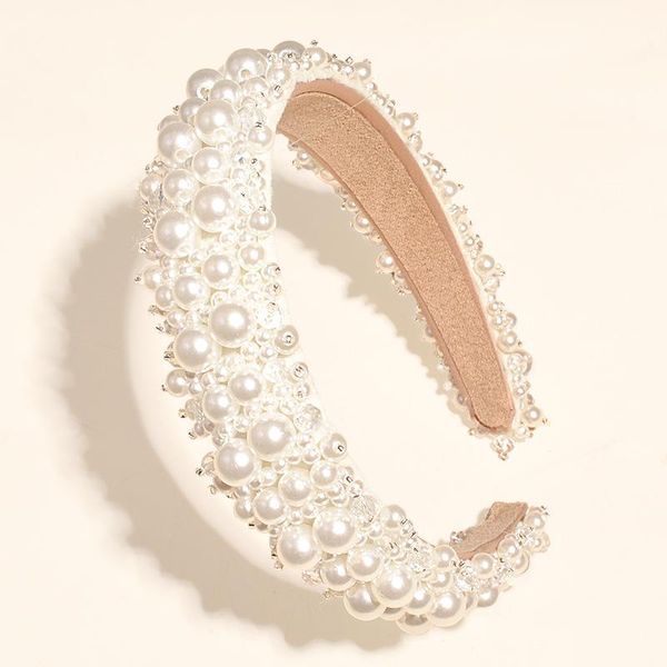 

imitation pearl hairband women elegant white full pearl baroque headband bridal crown hair hoop tiara wedding hair accessories