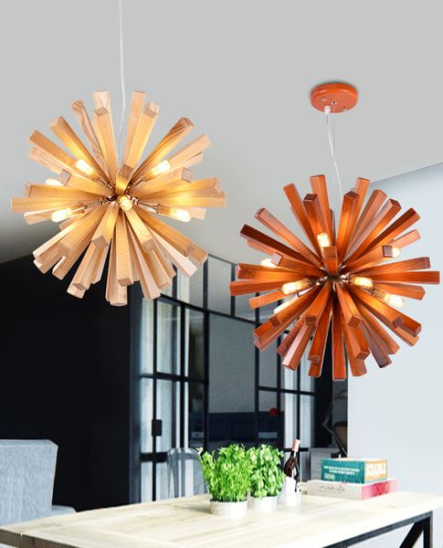 

nordic dandelion wooden chandeliers lighting restaurant cafe decoration pendant lamps simple living room study personalized lamps