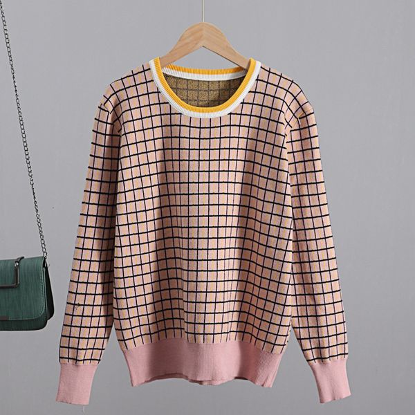 

2021 new plaid women pullovers and sweaters o neck long sleeve female jumper winter fall elegant jacquard knitted sweater qxt4, White;black