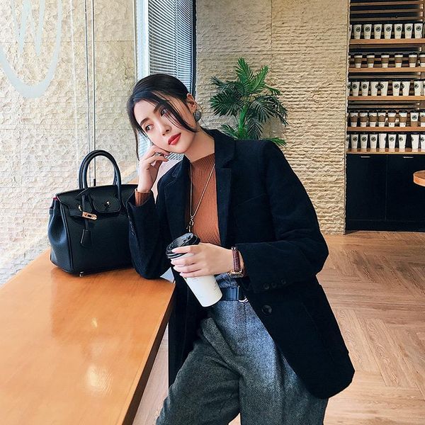 

women's suits & blazers fashion korean simple female blazer spring autumn 2021 office lady style jackets for women black jacket ropa mu, White;black