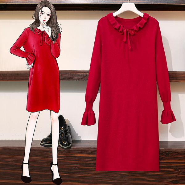 

autumn dress korean new year's bright red pregnant women's sweater medium length loose, White