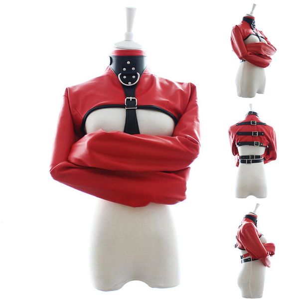 Couro do Plutnio StraitJacket BDSM Adulto Jogos Jaqueta Reta Ajustvel Fetish Arns Corpo Bondage Sexyo BrinQuedos Para O Casal Feminina