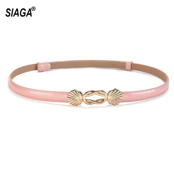 

cow genuine leather belts shell pattern buckle metal thin decorative belt for women accessories fco131, Black;brown