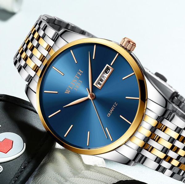 Wlisth homens produtos azuis masculinos venda quente qualidade impermeável quartzo fabricantes de quartzo atacado novo relógio masculino