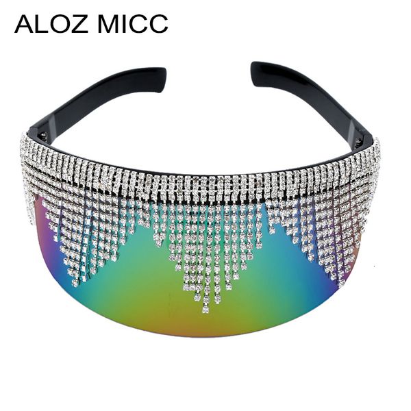 

aloz micc luxury rhinestone sunglasses women brand design oversized crystal shield visor sun glasses female windproof eyeglassesa148, White;black