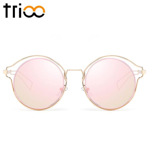 

sunglasses trioo round sun glasses for women fashion pink hollow out design oculos gold frame circle lens shades female, White;black