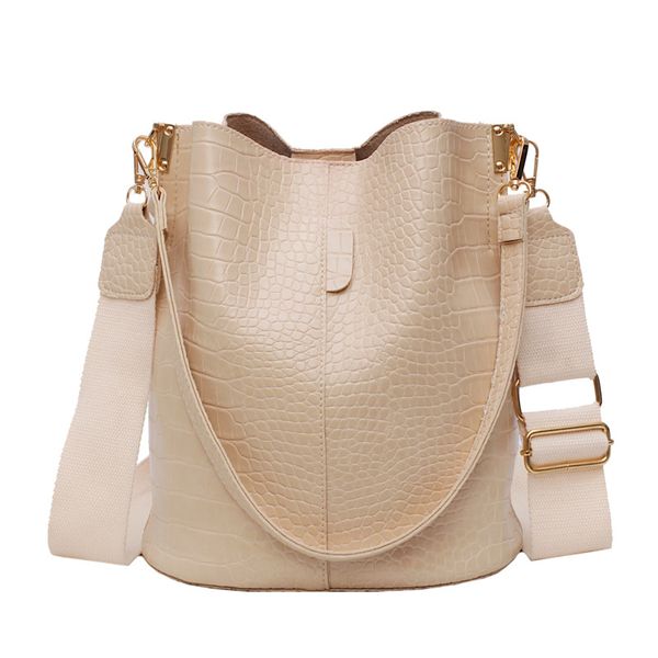 

zz 2021 female designer handbags crocodile pattern shoulder bucket bag wide shoulder strap pu leather shoulder bag messenger crossbody bags