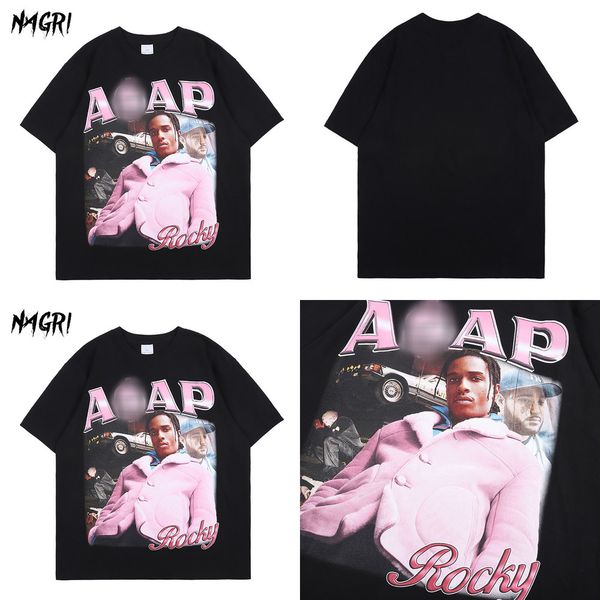 

nagri harajuku asap funny portrait graphic aesthetics tshirts short sleeve tees casual loose couple t-shirt summer new q1219, White;black
