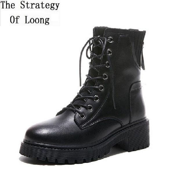 

korean style new thick heels spring autumn genuine leather women mid-calf equestrian boots winter plush ladies half botas 201120, Black