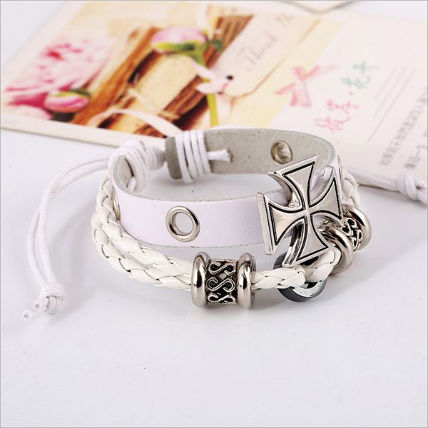 

small wholesale spot leather alloy jewelry bracelet christian cross bracelets with hand (12 pcs