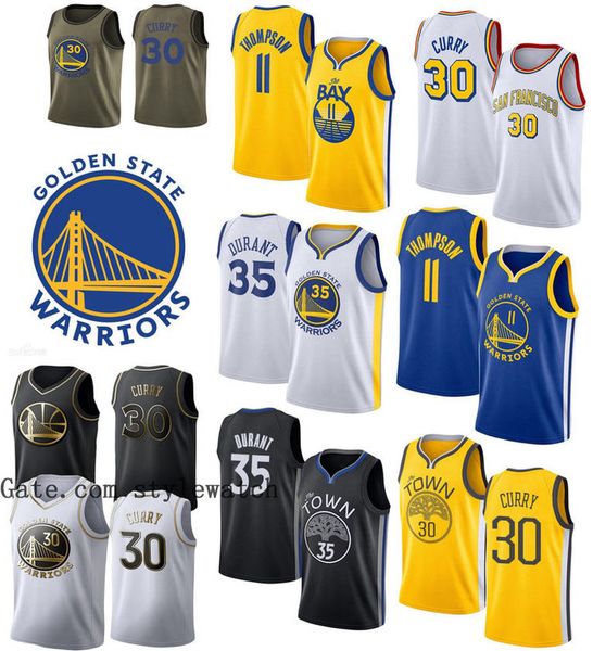 

mens golden state abc warriors kevin 11 klay stephen 30 curry thompson 35 durant jersey city yellow basketball jerseys, Black