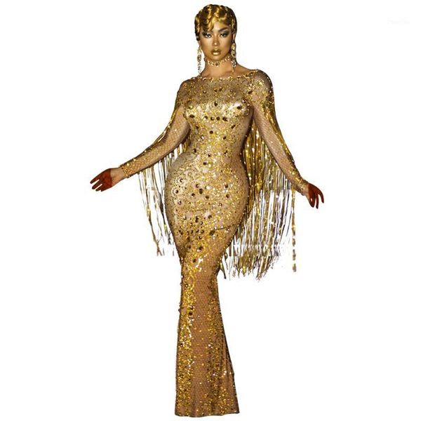 

sparkly crystals long fringes dresses for women evening party rhinestone dresses celebrate birthday tassel outfit stage costumes1, Black;red