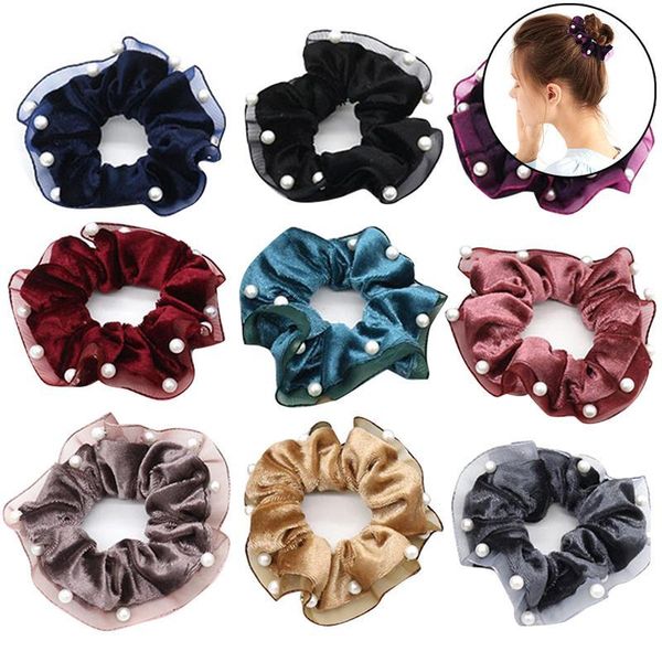 

hair accessories 9pcs/1set women scrunchies fashion solid color beads creative tie ponytail holder ties rope