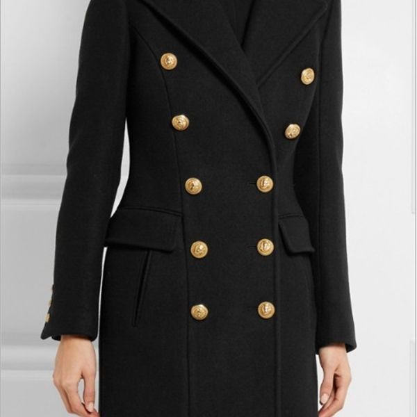 

new autumn and winter woman handsome wool coat military ladies' double-breasted trench jacket slim woolen overcoatsx1020, Black
